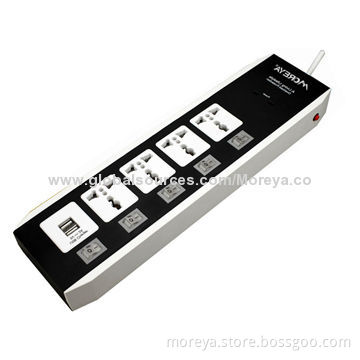 Universal Standard Power Strip with 4 Sockets Outlet + 2 USB Jacks and Surge/Overload Protector